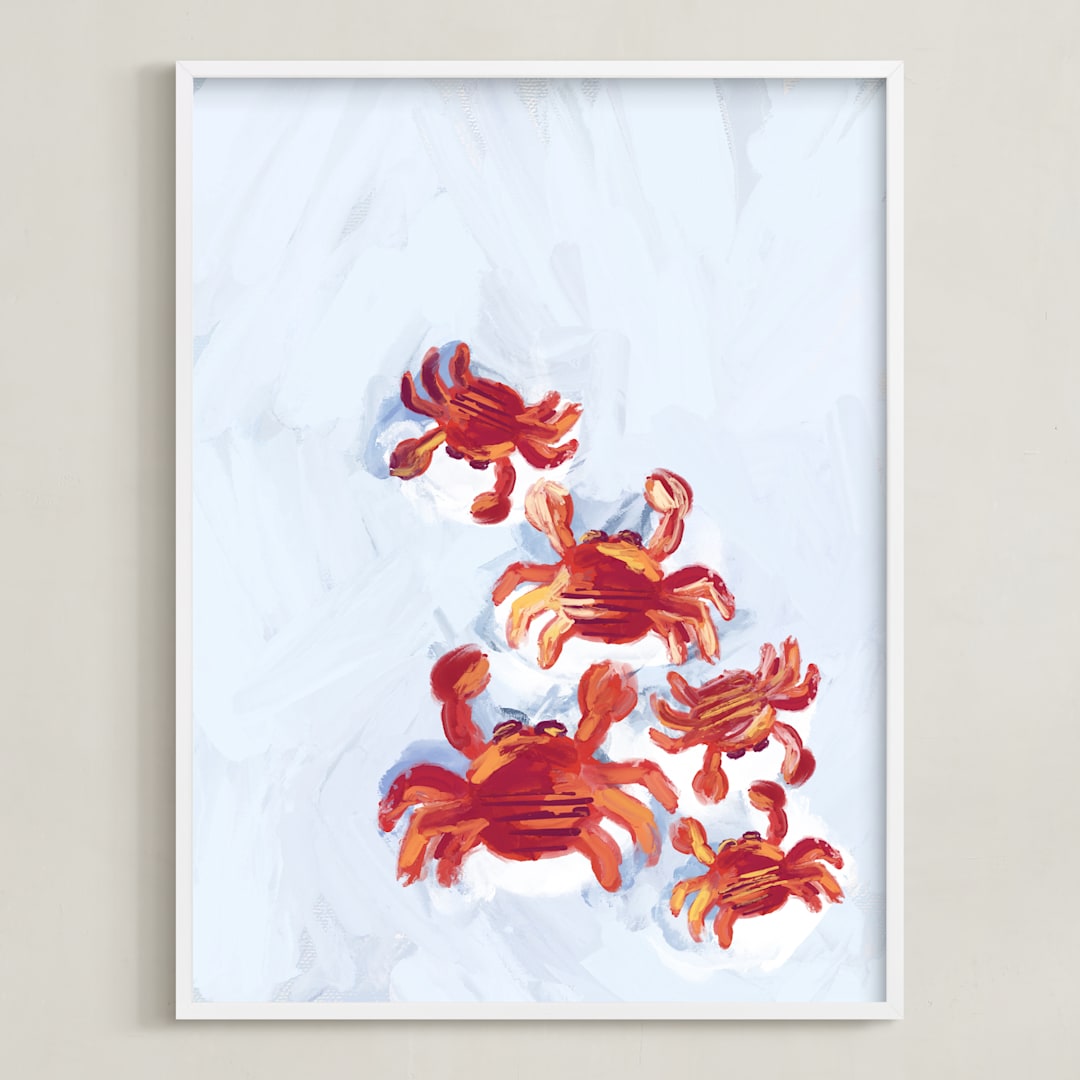 "Crab Life" - Art Print in sea blue by Britt Mills - Framed