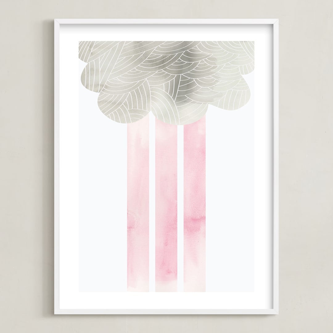 "Cloud and rain" - Art Print in Blushing Pink by Kanika Mathur - Framed