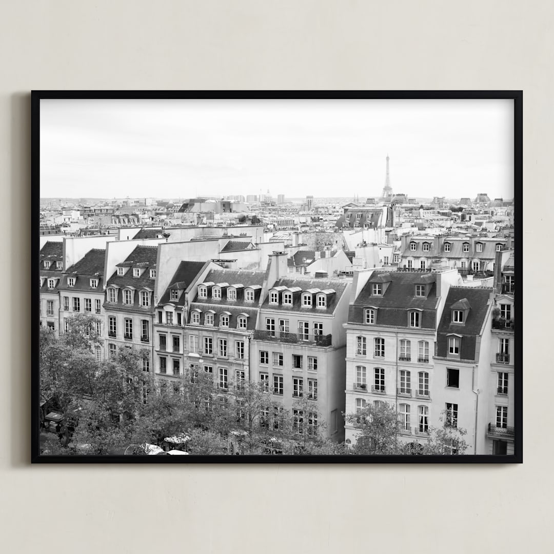"Marais Rooftops" - Art Print in Grey by Caroline Mint - Framed