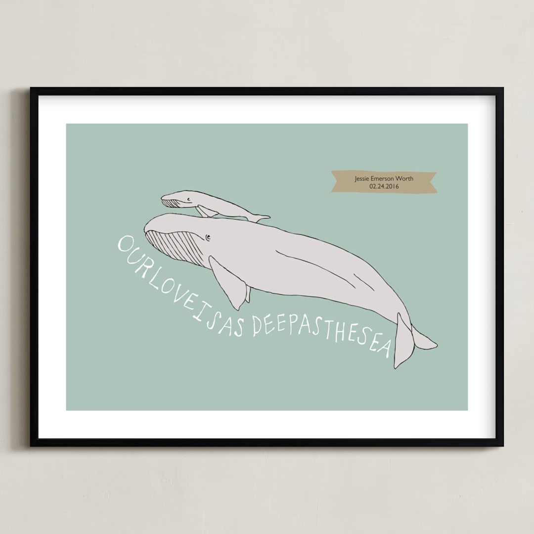 "Deep as the Sea" - Personalized Art Print in Aqua by Annada Hypes - Framed