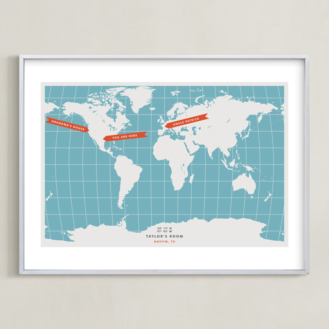"You are Here" - Personalized Art Print in Ocean by Michelle Roman - Framed