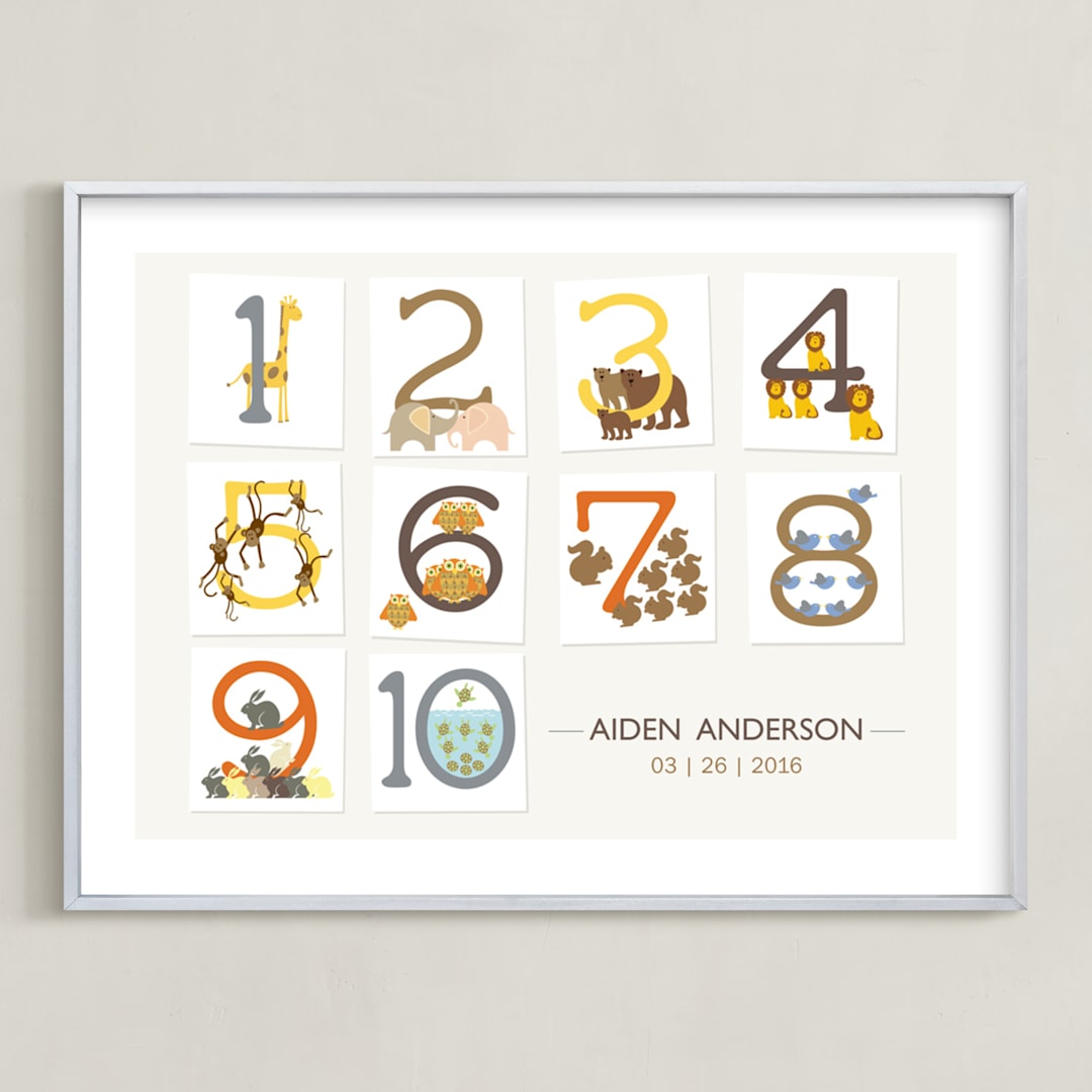 "Let's Count" - Personalized Art Print in Latte by Bella Expressions-Linda Birtel - Framed