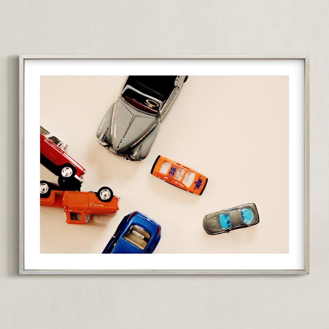 "toy cars" - Art Print in carrot by Morgan Kendall - Framed