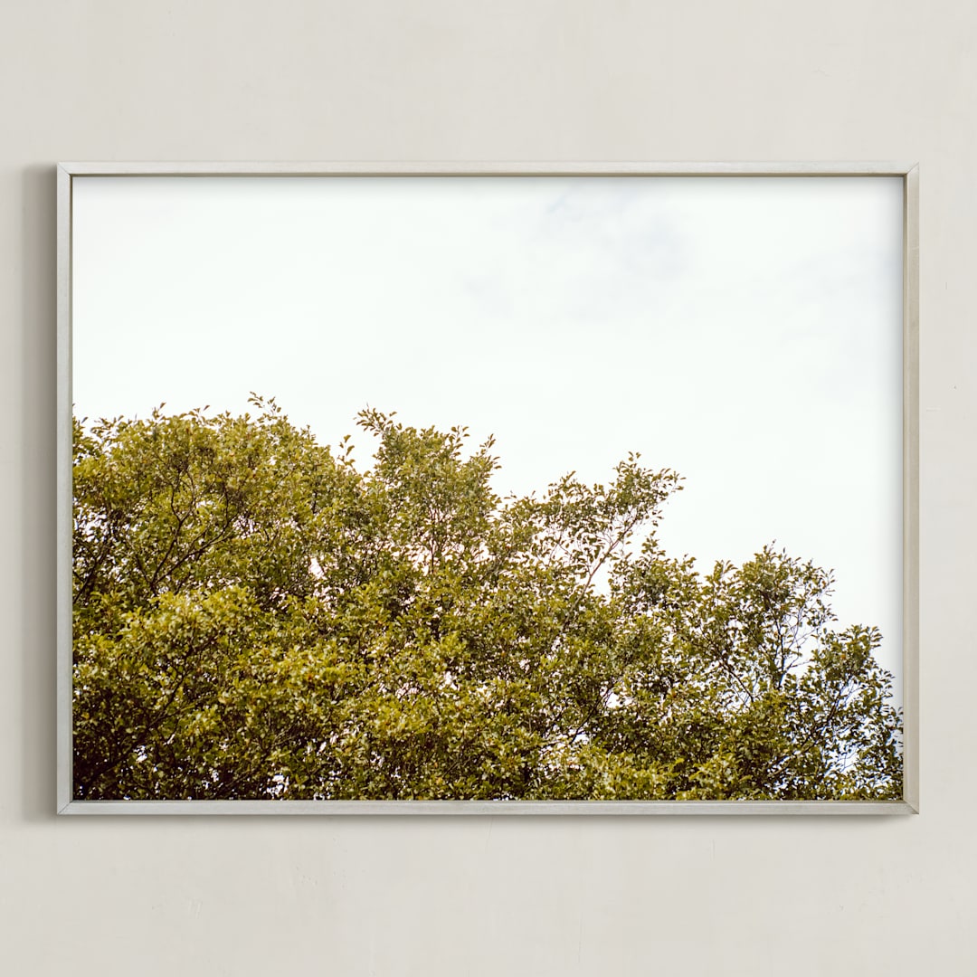 "Trees in the clouds II" - Art Print in Calm Orange by Lying on the grass - Framed
