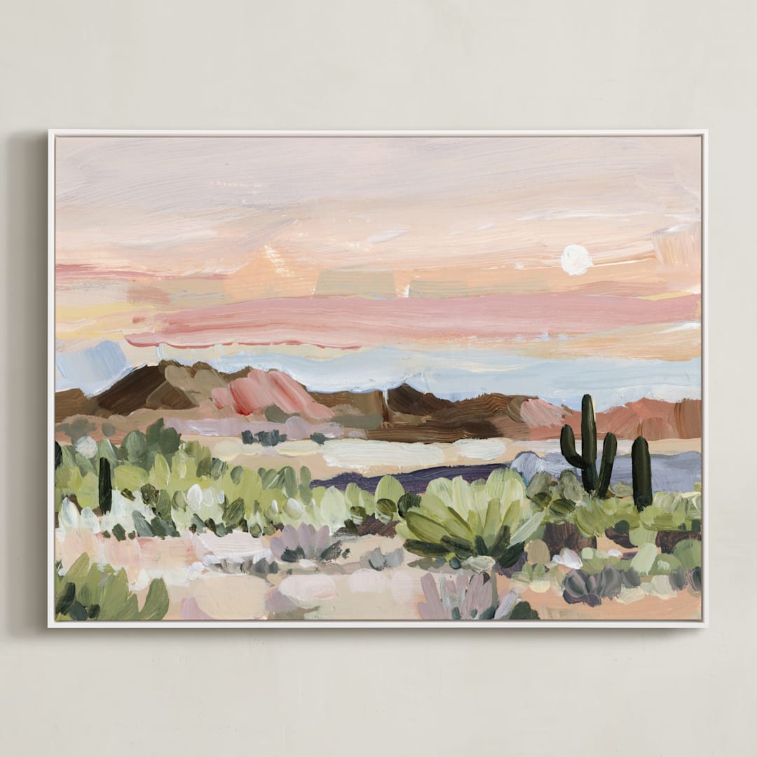 "Arizona Desert Sunset" - Art Print in Dusty Rose by Shina Choi - Framed Canvas