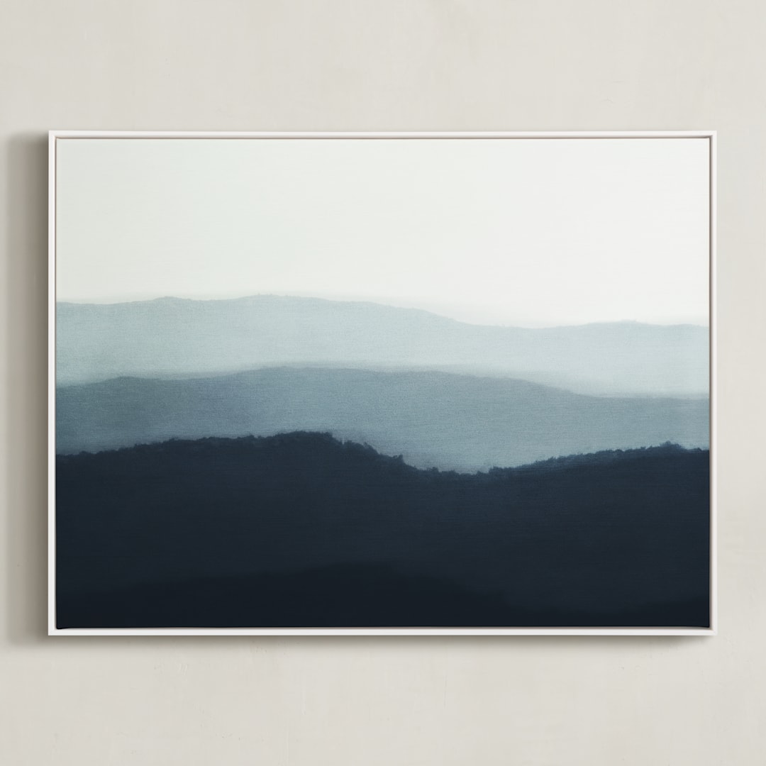 "Ridgeline" - Art Print in Indigo by Rebecca Rueth - Framed Canvas