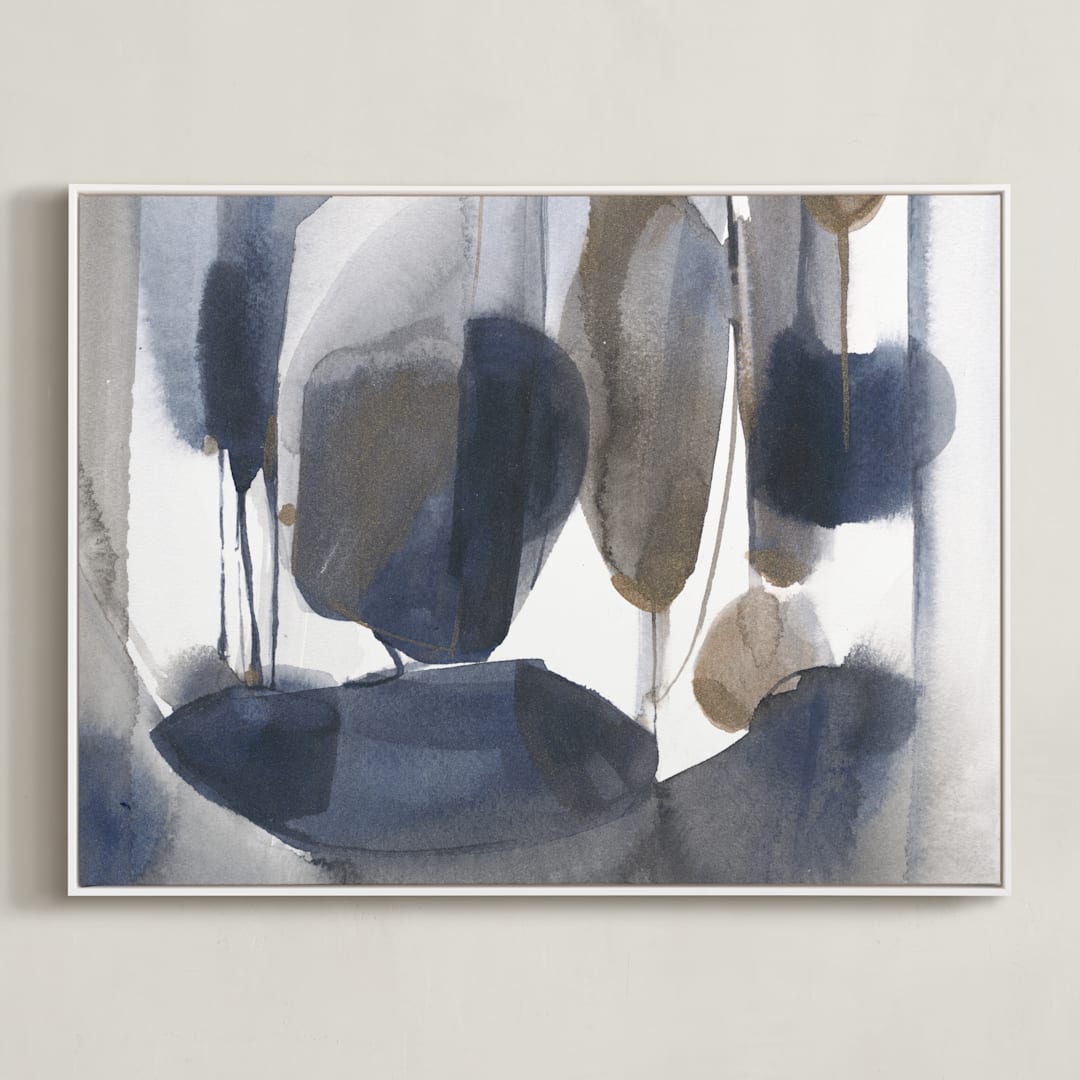 "Curve Appeal" - Art Print in bronze & blue by Michelle Lee - Framed Canvas