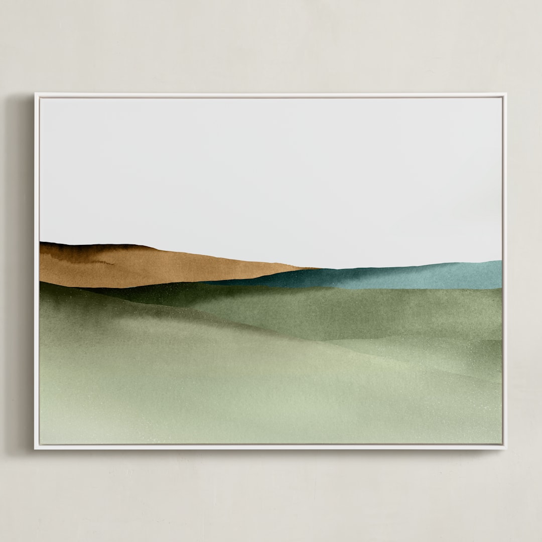 "Rolling Fields" - Art Print in green by Little Valley Studio - Framed Canvas