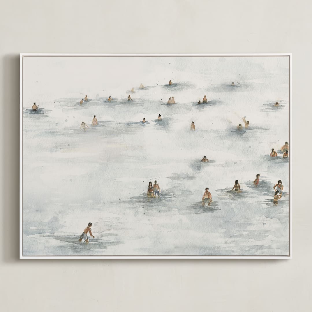 "on the beach" - Art Print in Beige Blue by Lulaloo - Framed Canvas