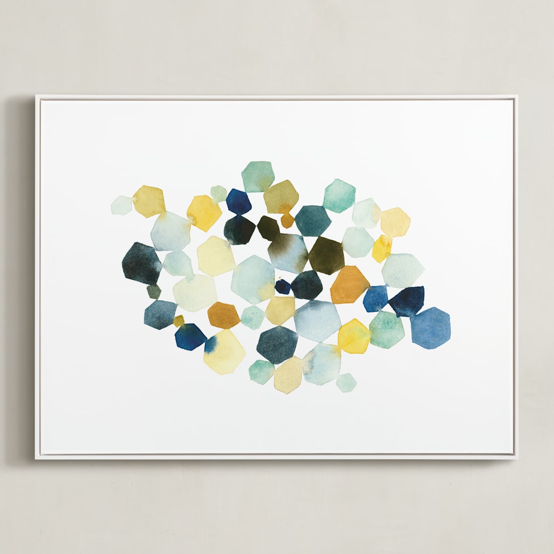 "Hexagon Cluster II" - Art Print in Yellow by Yao Cheng Design - Framed Canvas