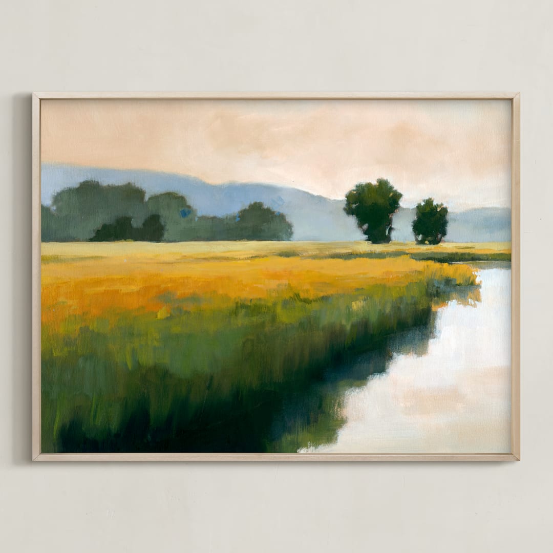 "Morning Shore I" - Art Print in Summer Blue by Stephanie Goos Johnson - Framed