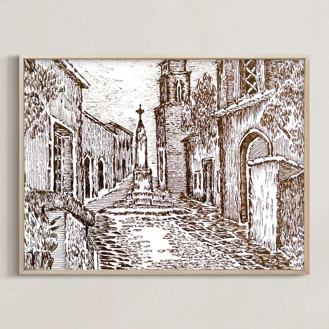 "Cross pathway" - Art Print in Dark brown by Nene - Framed