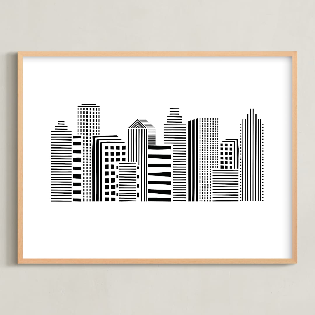 "Linear Cityscape" - Art Print in Black by Daniela - Framed