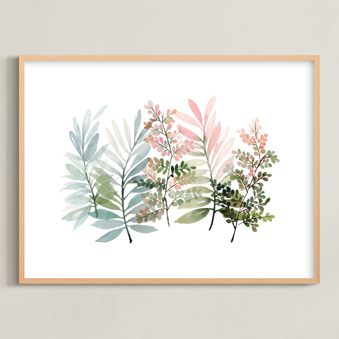 "Foliage Singing" - Art Print in Sage by Yao Cheng Design - Framed