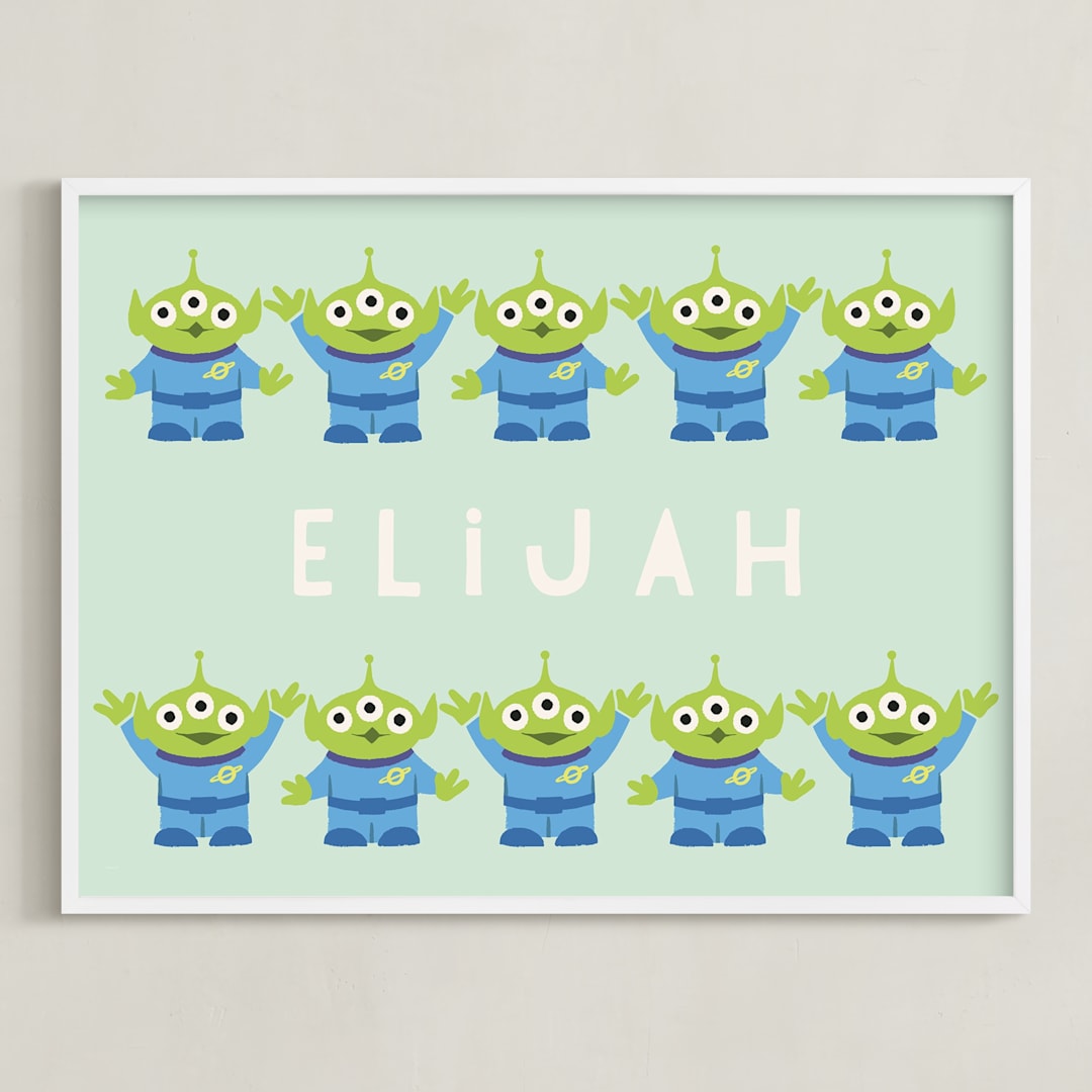 "Disney and Pixar's Toy Story Aliens" - Personalized Art Print in Wasabi by Vivian Yiwing - Framed