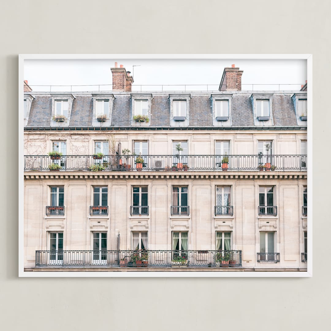"Days in Paris" - Art Print in Crema by Jessica C Nugent - Framed