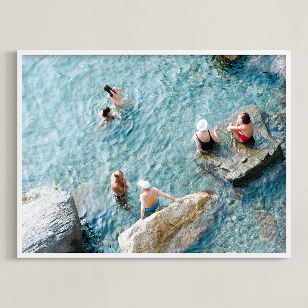 "Sunbathers" - Art Print in Turquoise by Jennifer Jacobson - Framed