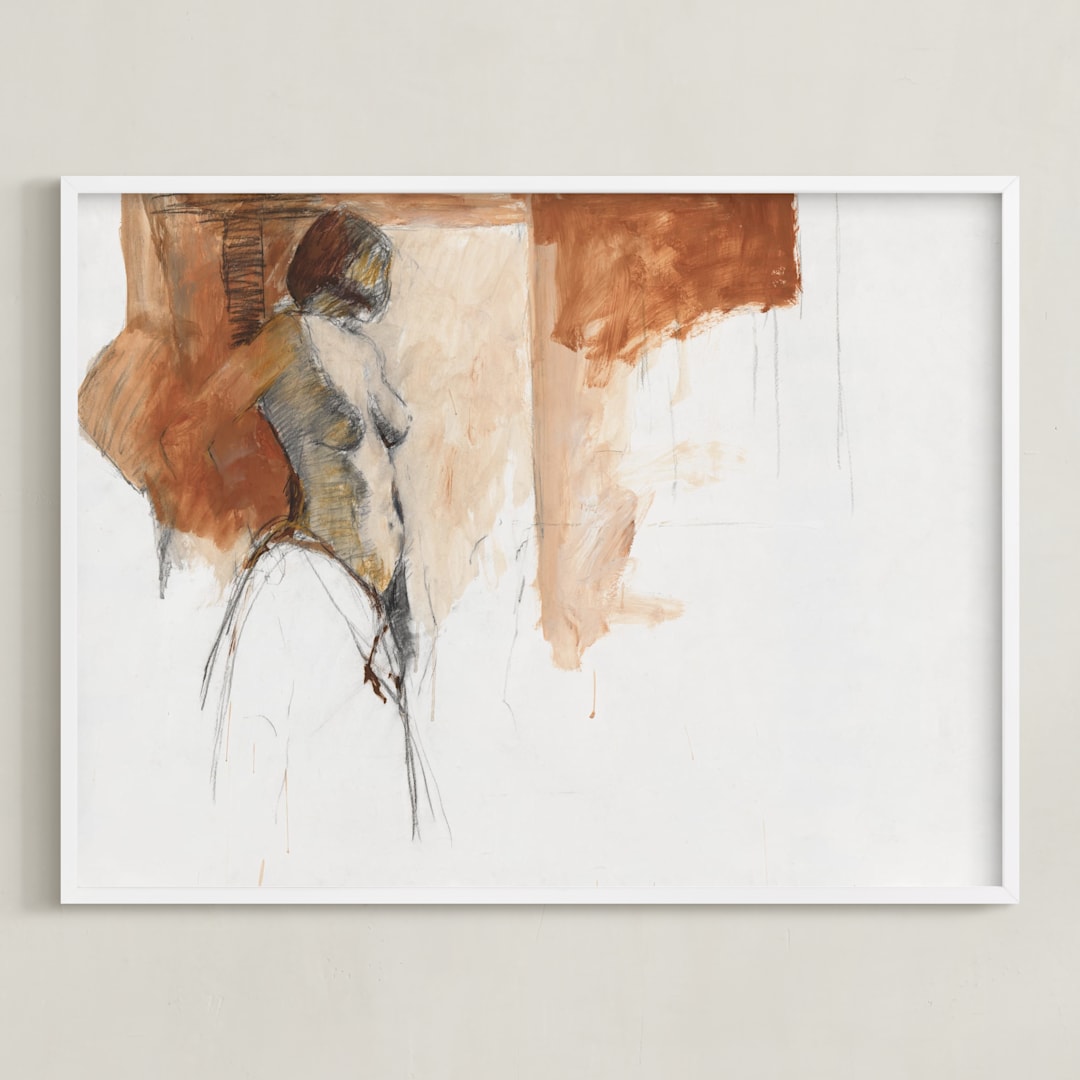 "after the bath" - Art Print in burnt sienna by Patricia Robitaille - Framed