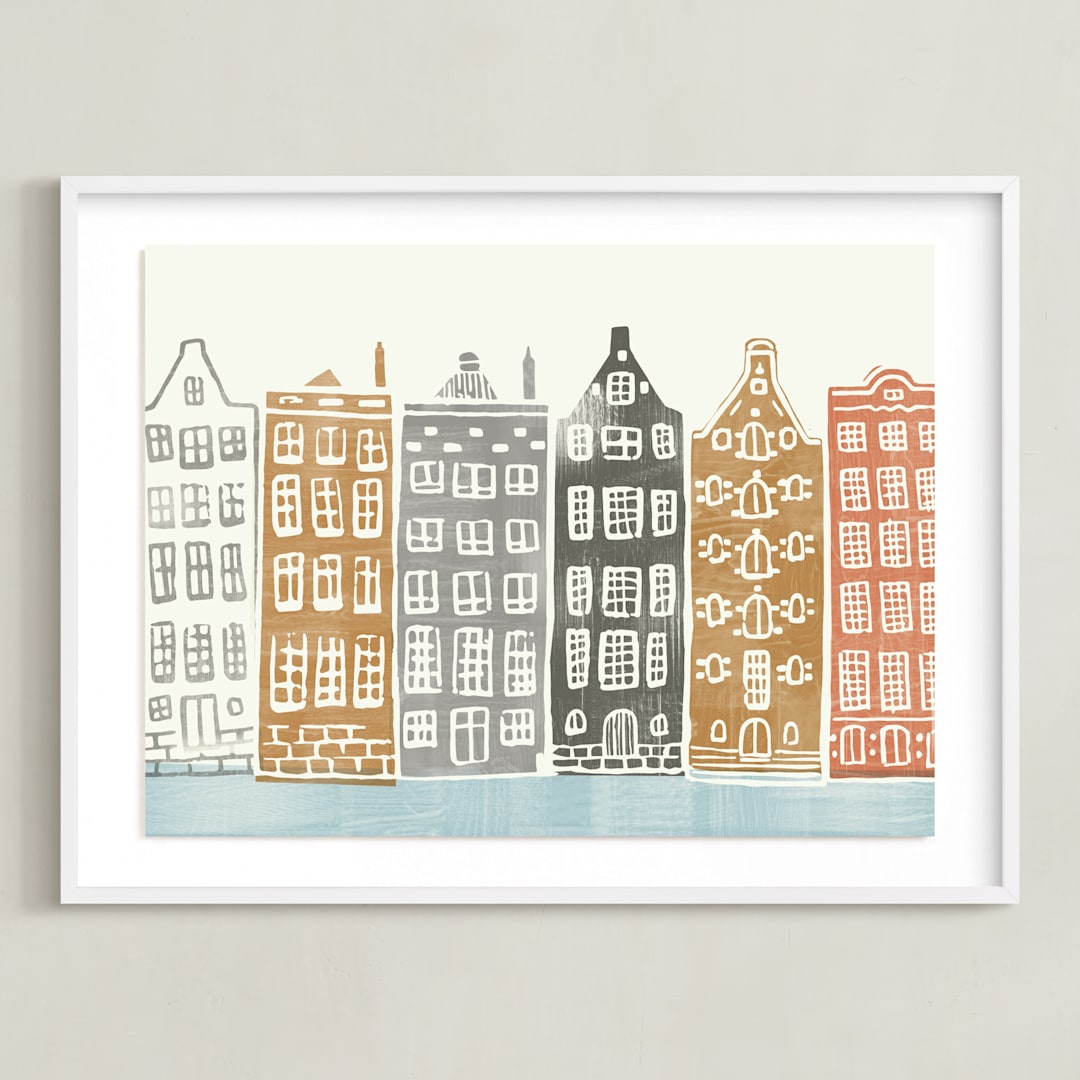 "On the Canal" - Art Print in brick by Griffinbell Paper Co. - Framed