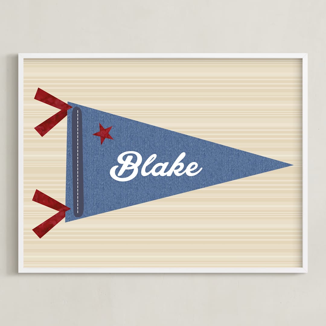 "Little Slugger Series 2" - Personalized Art Print in Denim by Pinky Diamond Studio - Framed