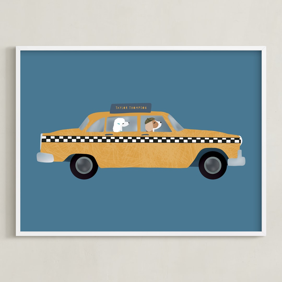 "New York" - Personalized Art Print in Taxi by Jenna Holcomb - Framed