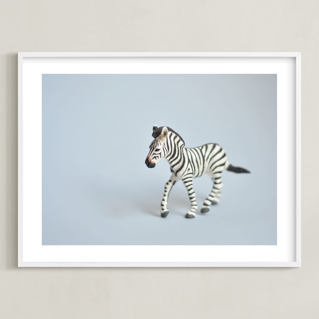 "Oh, Zebra" - Art Print in Soft Grey by Kinga Subject - Framed