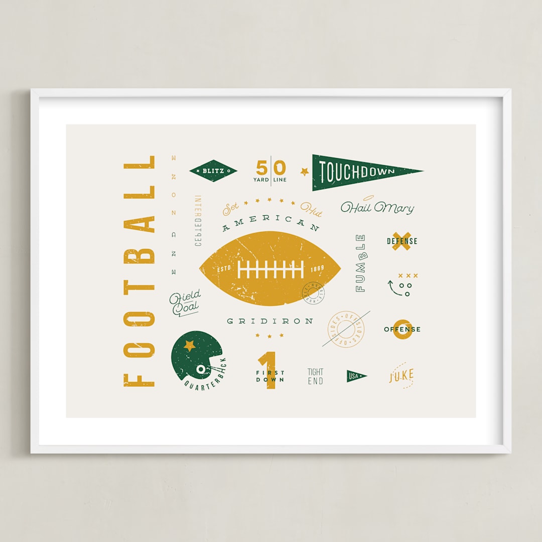 "American Football Vocab" - Art Print in Hunter by Dana Beckwith - Framed