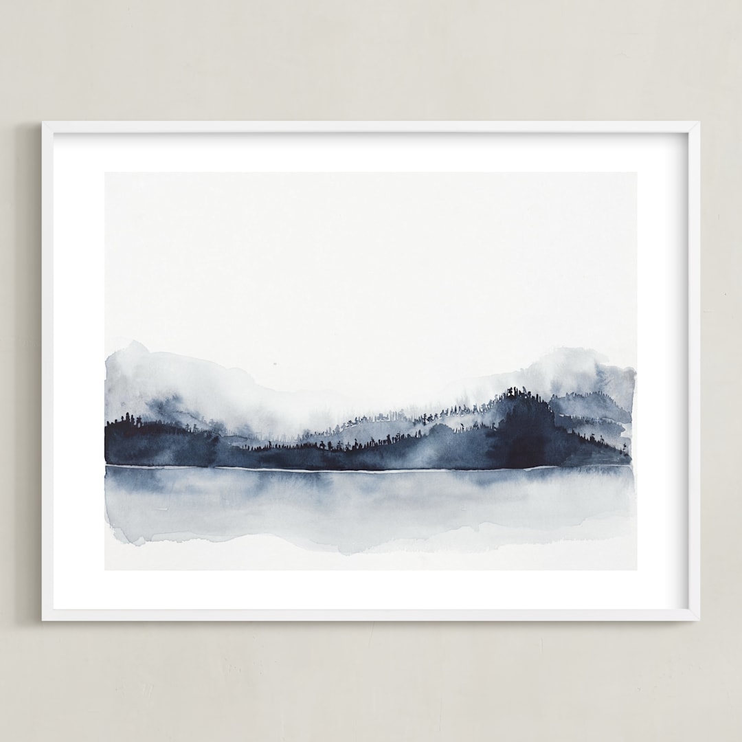 "Alaska from Sea" - Art Print in Navy by Kelsey McNatt - Framed