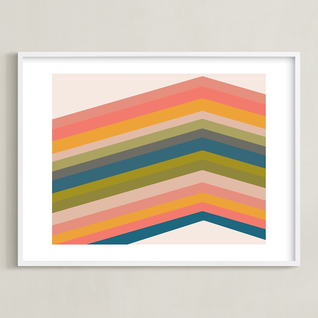 "Retro Stripes" - Art Print in Pool by Beth Vassalo - Framed