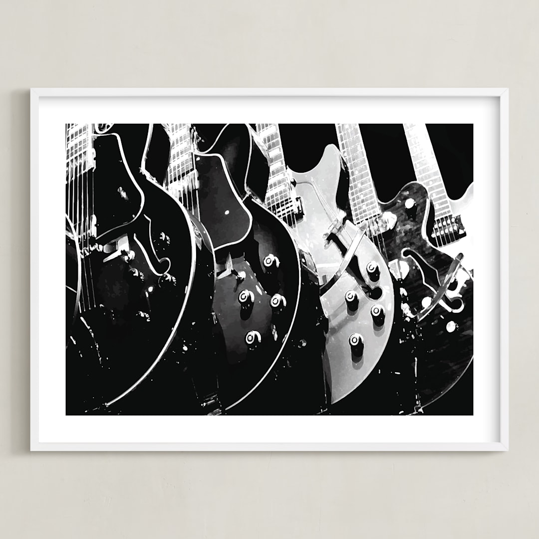 "Guitars, Monochrome" - Art Print in Black by Jason - Framed