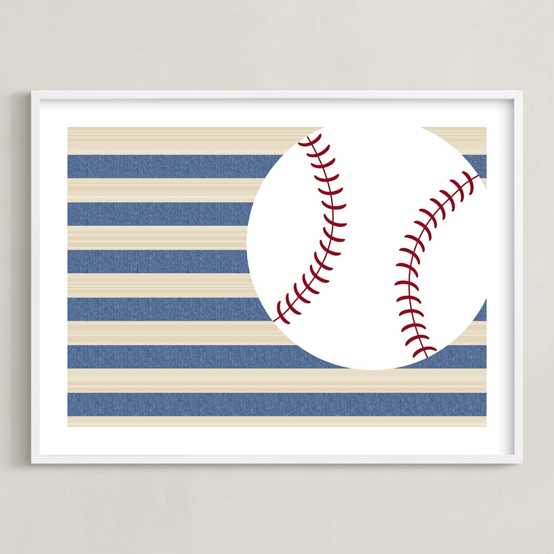 "Little Slugger Series 4" - Art Print in Denim by Pinky Diamond Studio - Framed