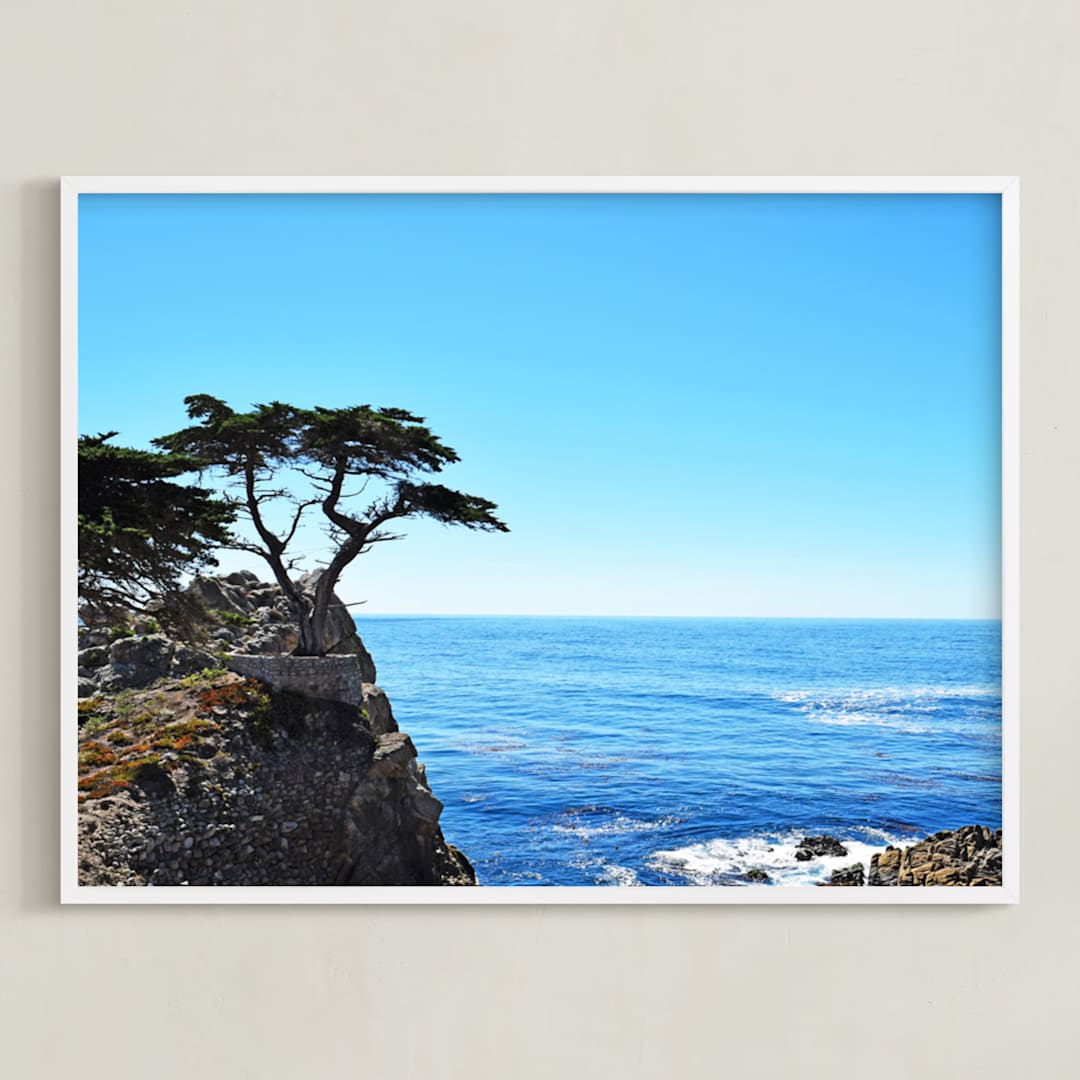 "The lone cypress-1" - Art Print in marine blue by NSMARK - Framed