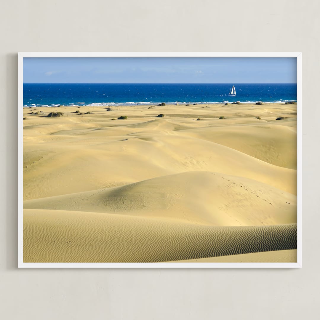"Chasing New Horizons" - Art Print in Dune Yellow by Rasa Puzinaite - Framed