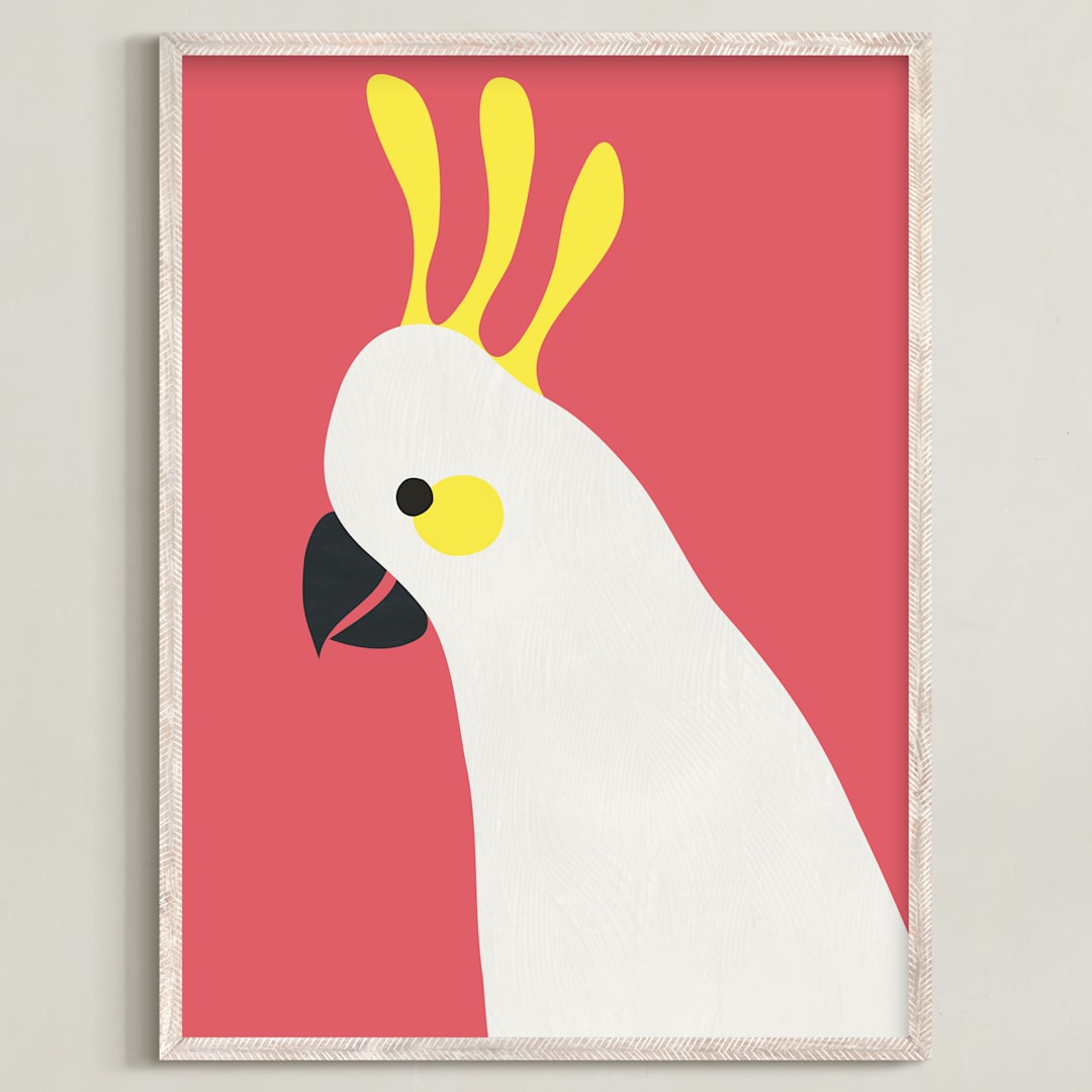 "Hello Cocky! " - Art Print in Coral by Catherine Culvenor - Framed