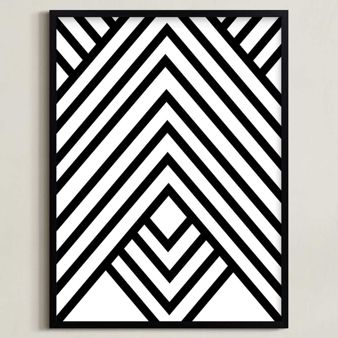"Abstract simple geometric design" - Art Print in black and white by Anna - Framed