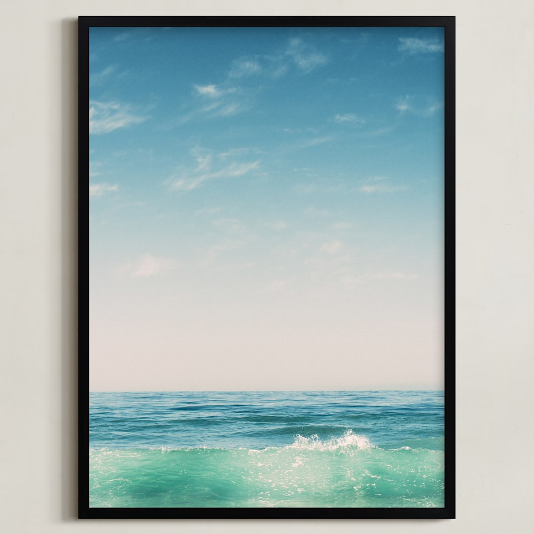 "Malibu Surf and Sky II" - Art Print in Fresh Blue by Kamala Nahas - Framed
