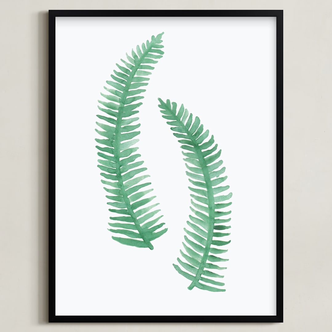 "Painted Ferns" - Art Print in White by Katharine Watson - Framed