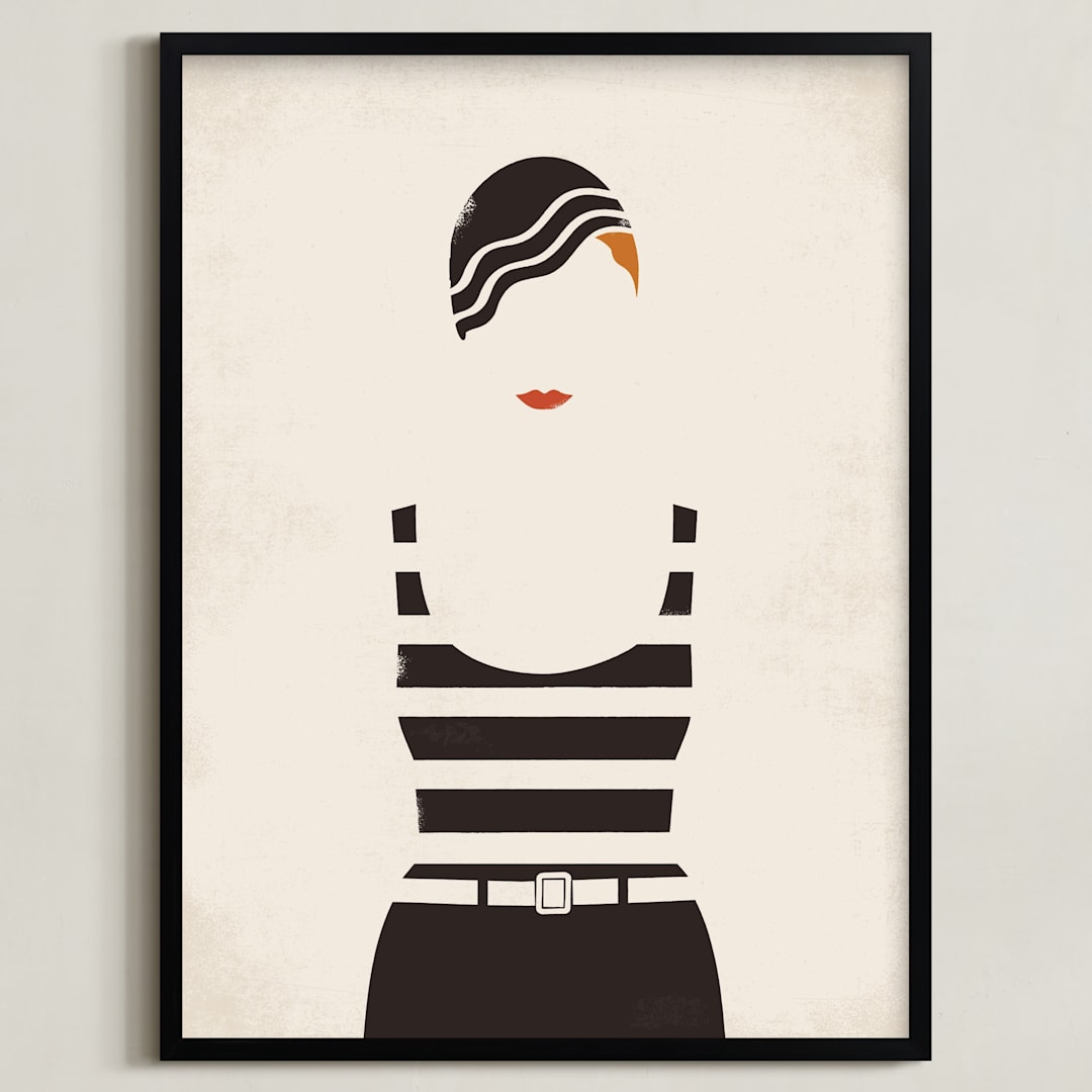 "Striped Suit" - Art Print in charcoal by Faith Harlow - Framed