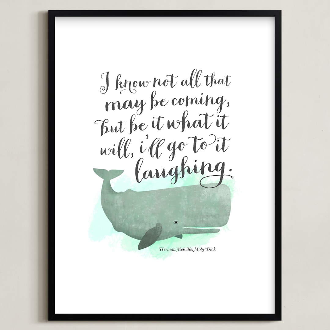 "Go to it Laughing" - Art Print in Aqua by Ann Gardner - Framed