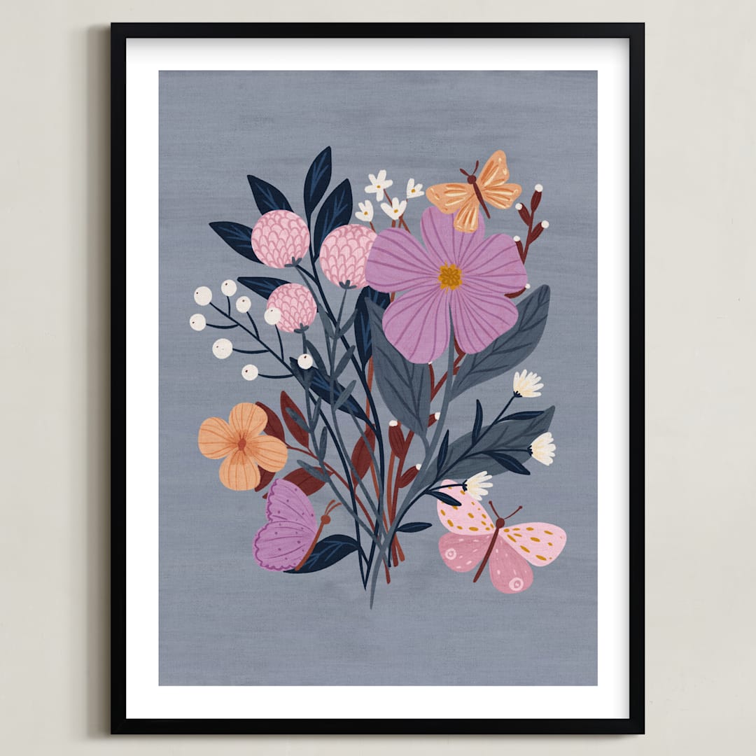 "Butterfly Floral" - Art Print in Grape by Angel Walker - Framed