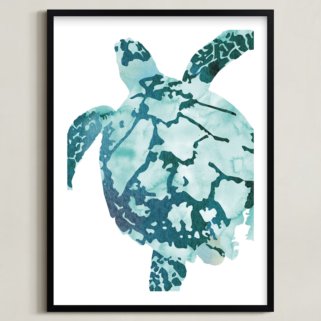 "Tropical Sea Turtle" - Art Print in Caribbean by Shirley Browning - Framed