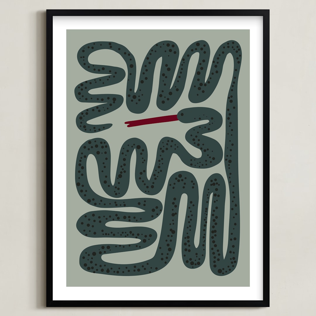 "Squiggly Snake" - Art Print in Cactus by Jenna Holcomb - Framed