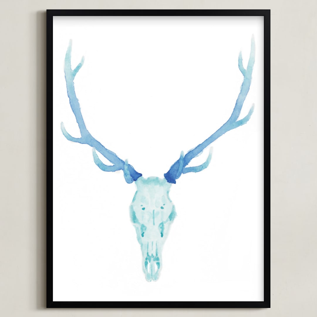 "Antlered " - Art Print in Sea by Lily Hanna - Framed