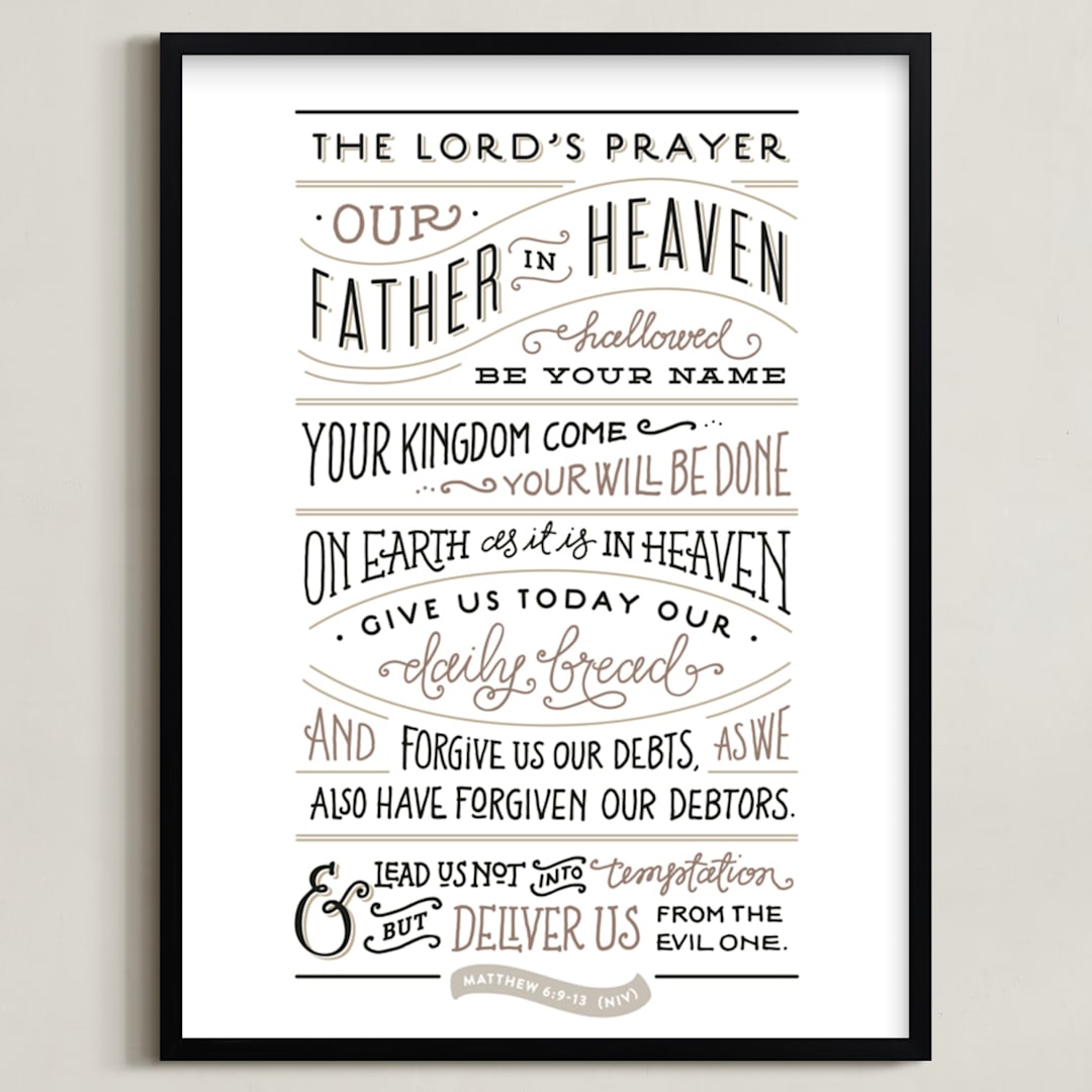 "The Lord's Prayer" - Art Print in Taupe by Jennifer Wick - Framed