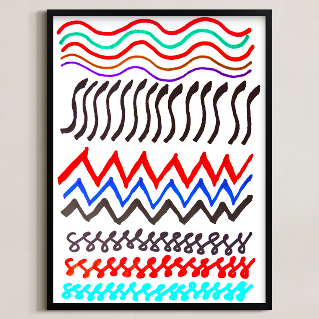 "waves" - Art Print in red by Ramoncita - Framed