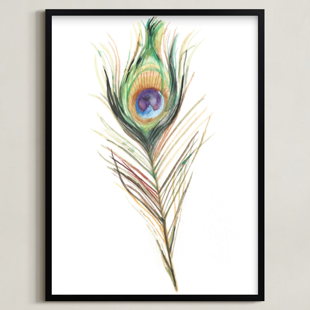 "Peacock Feather" - Art Print in Multicolor by Amanda Paulson - Framed