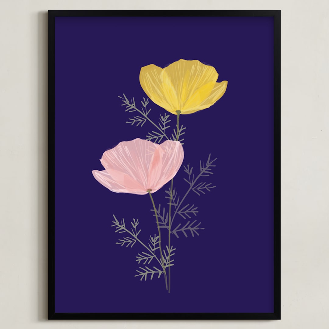 "Pressed Poppies" - Art Print in Royal by Milk and Marrow - Framed