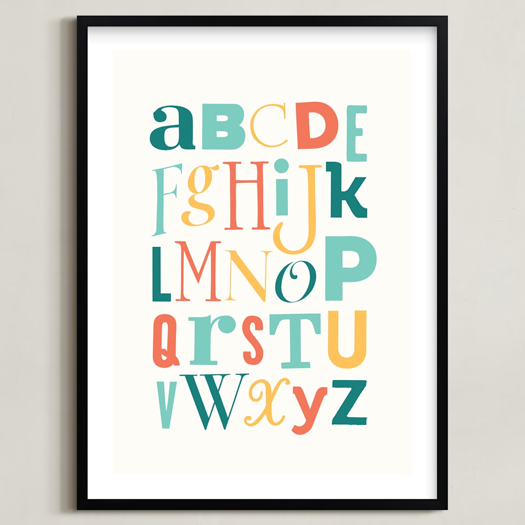 "Mix it up Alphabet" - Art Print in Emerald Green by Stephanie Strouse - Framed