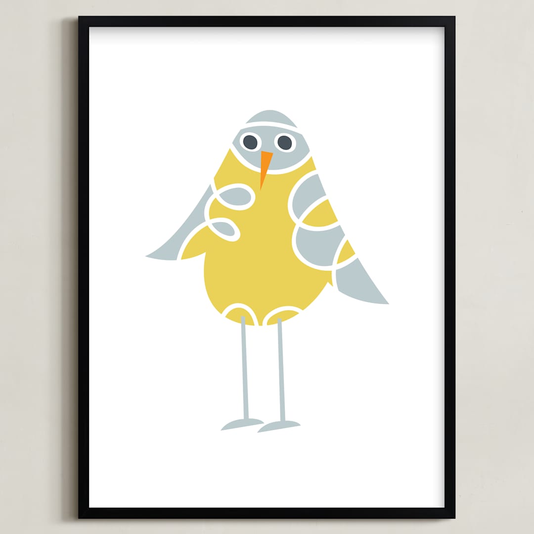 "Sweet Baby Bird" - Art Print in Banana Yellow by Jan Shepherd - Framed