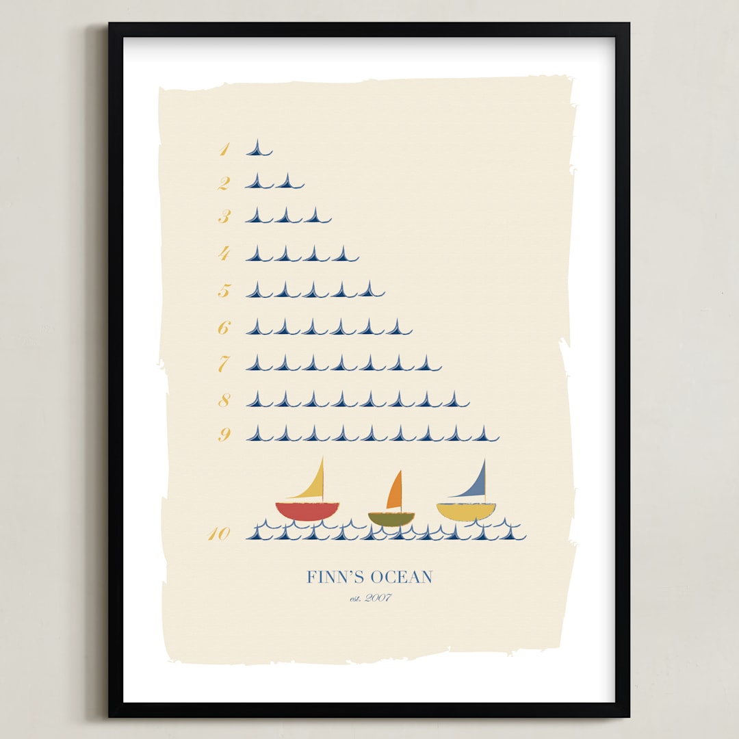 "The Counting Ocean" - Personalized Art Print in Indigo by Michelle Enderton - Framed